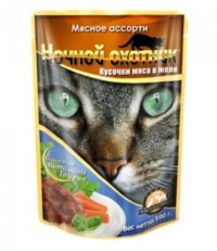 Ночной охотник консервы для кошек мясное ассорти в желе пауч 100 гр.